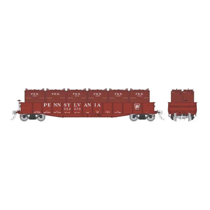 HO G22b Gondola w/containers: PRR - Shadow Keystone (AB brakes): 6-Pack