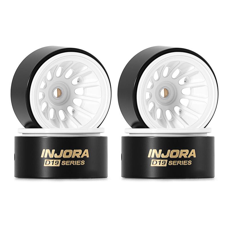 INJORA 1/30 Brass 0.7" D19 Front/Rear Rock Crawler Wheels, White, 1/30 Axial SCX30 (4)