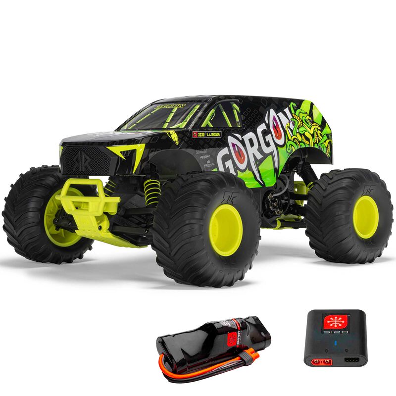 1/10 GORGON 2WD RTR Brushed Monster Truck (3300mAh NiMH Battery & S120 Charger Included), Yellow