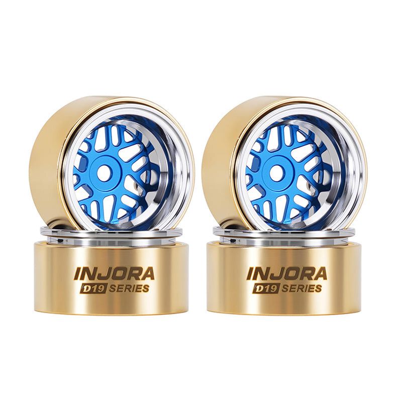 INJORA 1/30 Brass 0.7" D19 ModuWheel Rock Crawler Wheels, Blue, 1/30 Axial SCX30 (4)