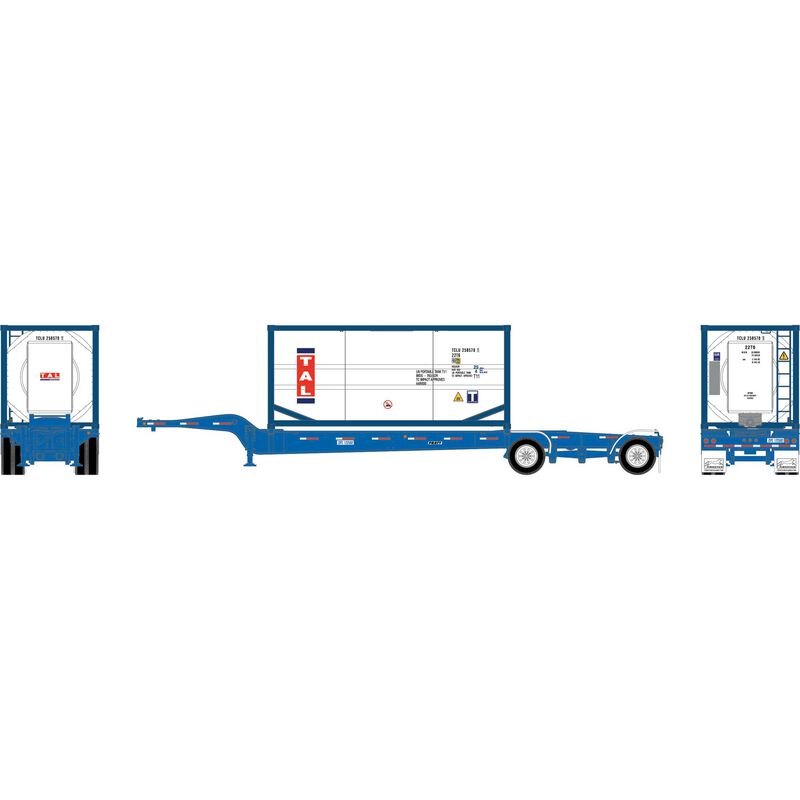 HO Drop-Frame Spread-Axle Chassis with Container, Chassis- Blue #122592; Container- TCLU #258570 1