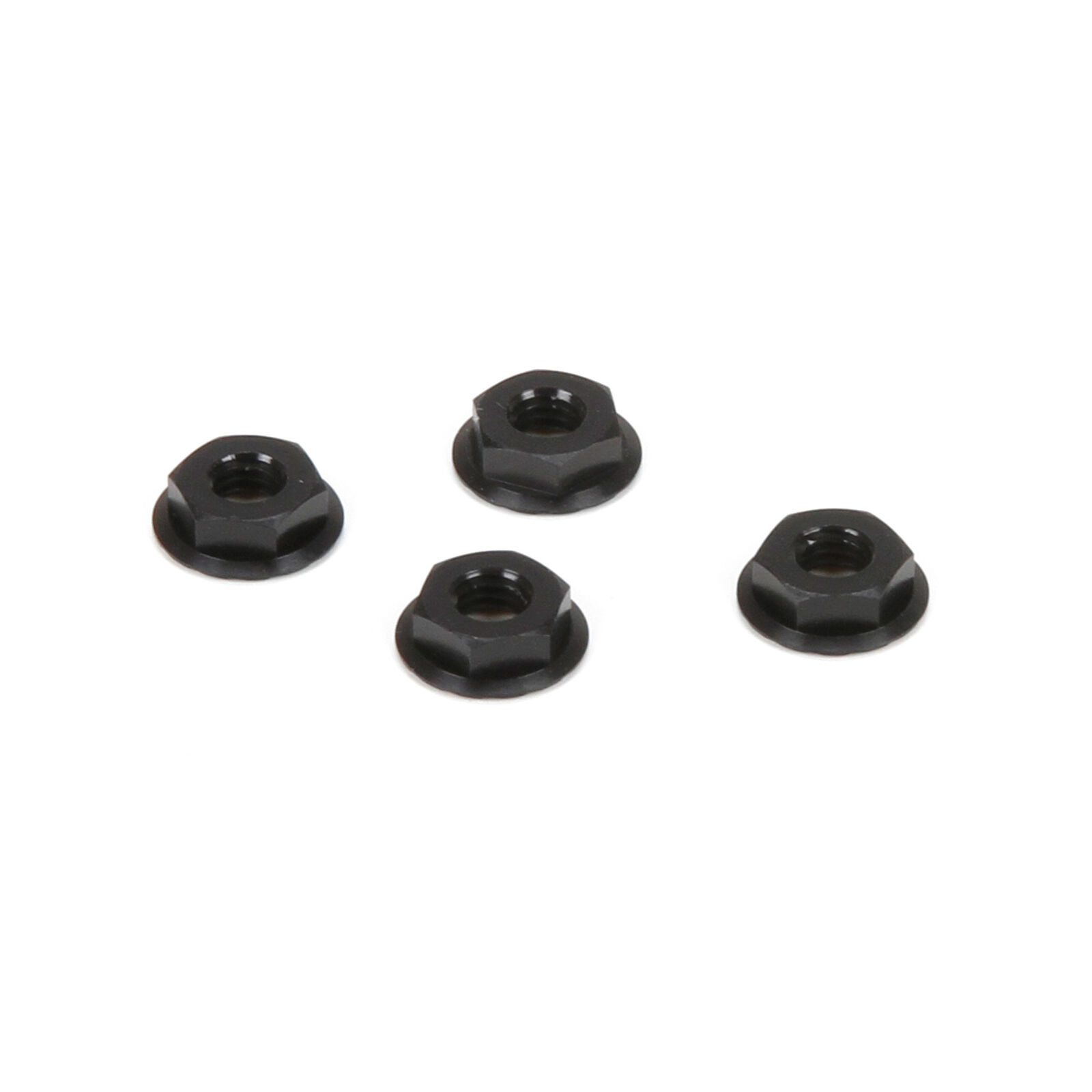 M4 Aluminum Serrated Nuts, Low Profile, Black (4)