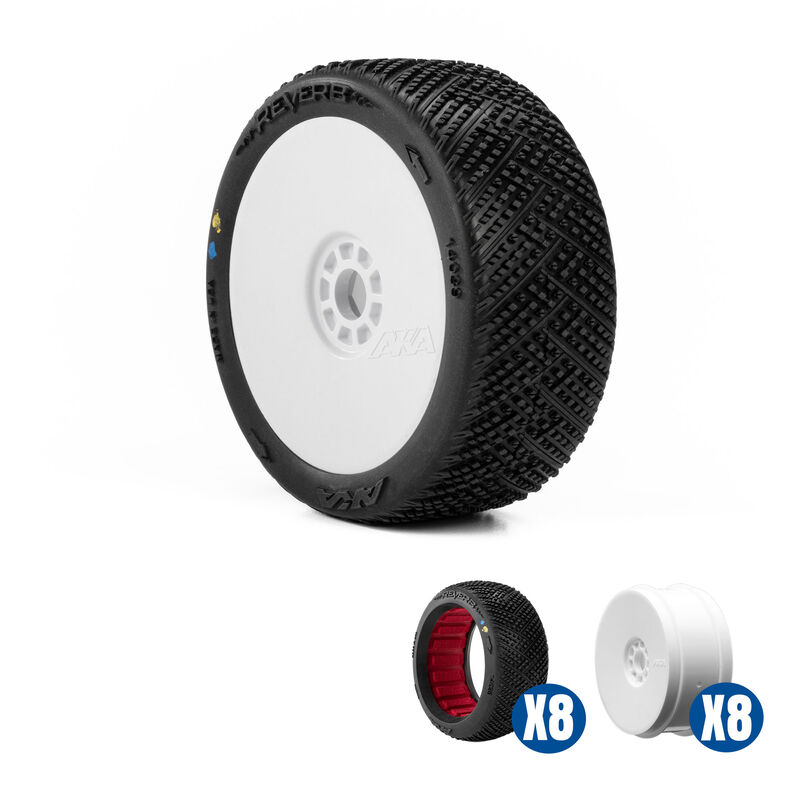 AKA PRODUCTS, INC. 1/8 Reverb Super Soft Long Wear Front/Rear Off-Road Buggy Tires Racer Bundle, White