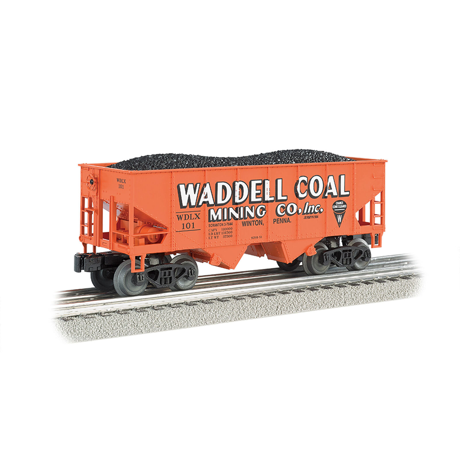 O Williams 55-Ton 2-Bay Hopper with Load,Waddell Coal