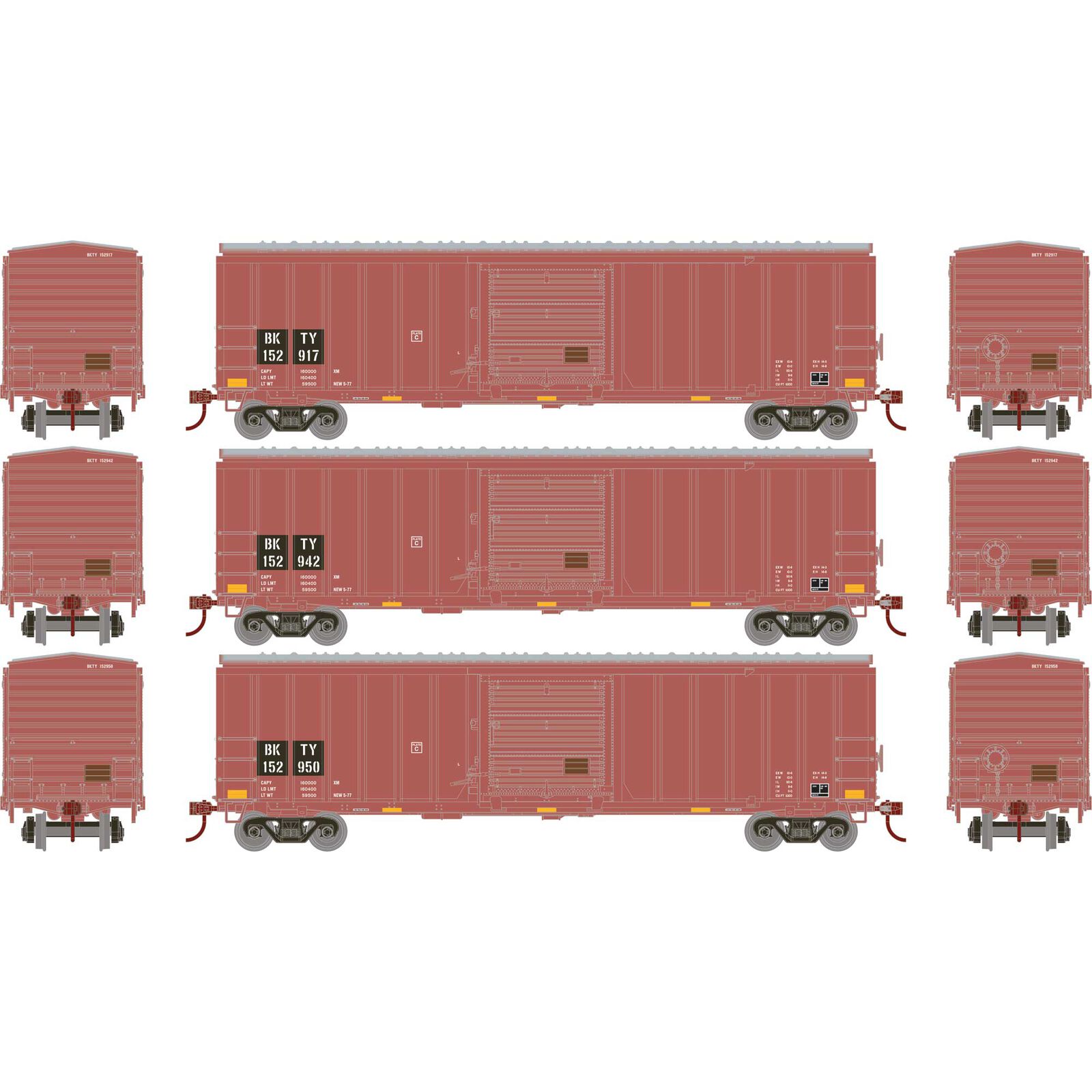 HO 50' ACF Outer Post Box Car, BKTY #152917 / 152942 / 152950 (3)
