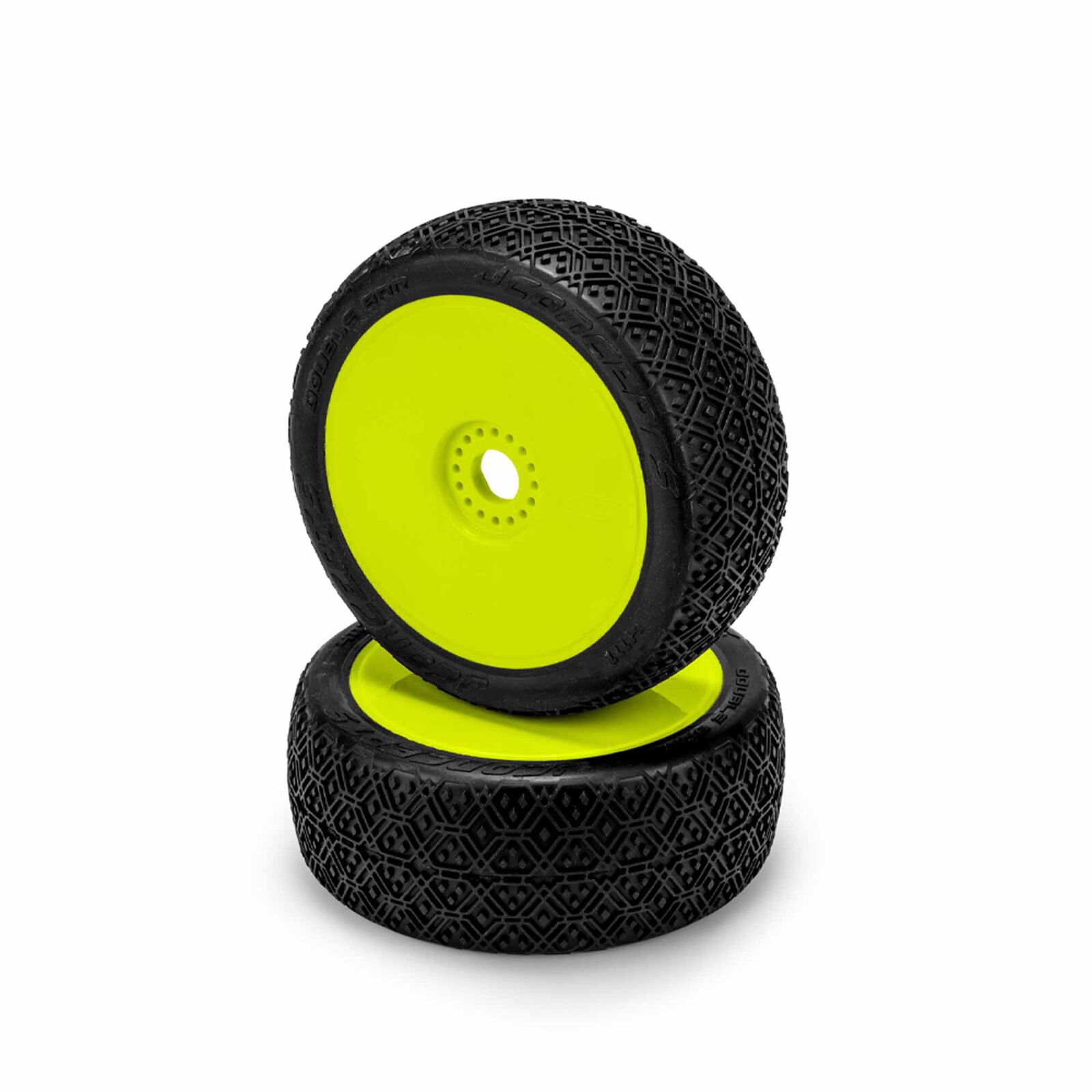 1/8 Double Bar 83mm Pre-Mounted Buggy Tires, Yellow Wheels, Medium Clay Compound (2)