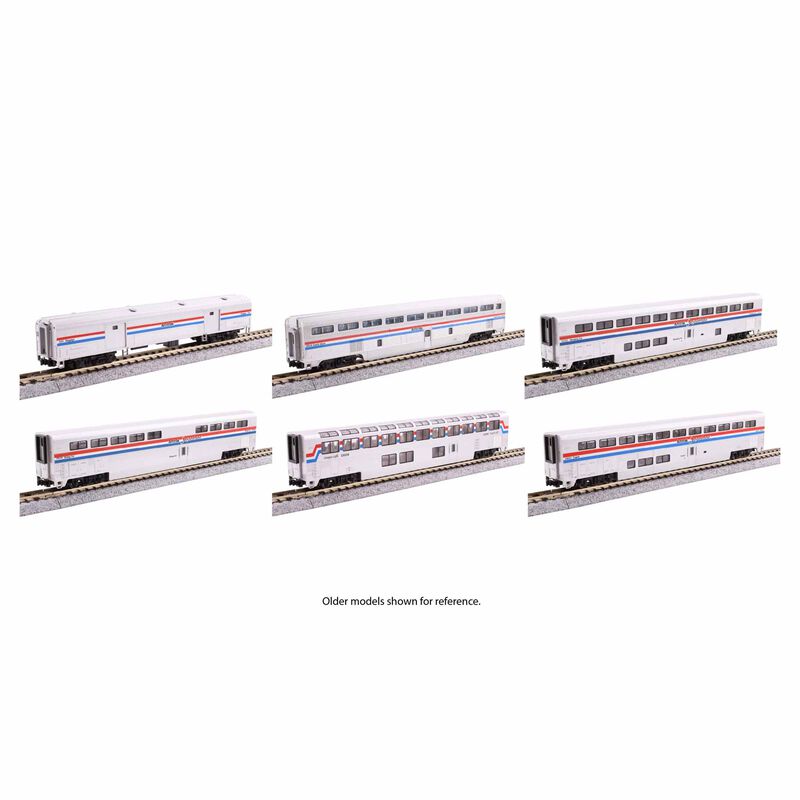 N Amtrak Superliner I Phase III  6 Car Set w/ Light