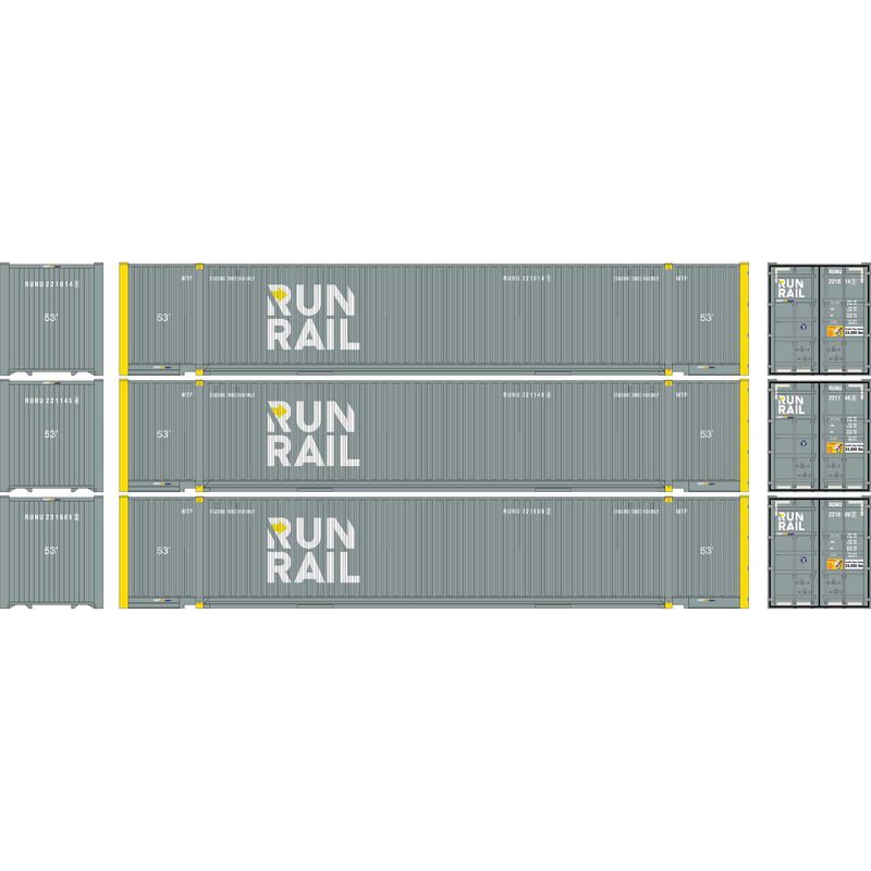 HO 53' Jindo Containers, Run Rail RUNU #221014 1 / 221146 4 / 221609 2 (3)