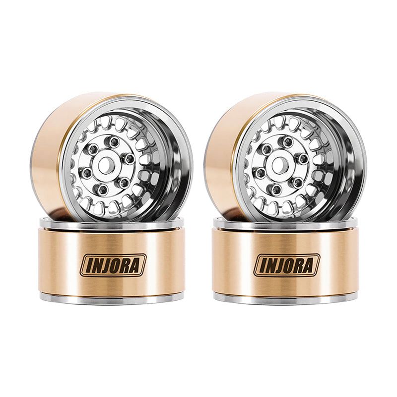 INJORA MW1016 1.0 Brass & Aluminum ModulWheel -4.40mm Offset Beadlock Rock Crawler Wheels, Silver (4)