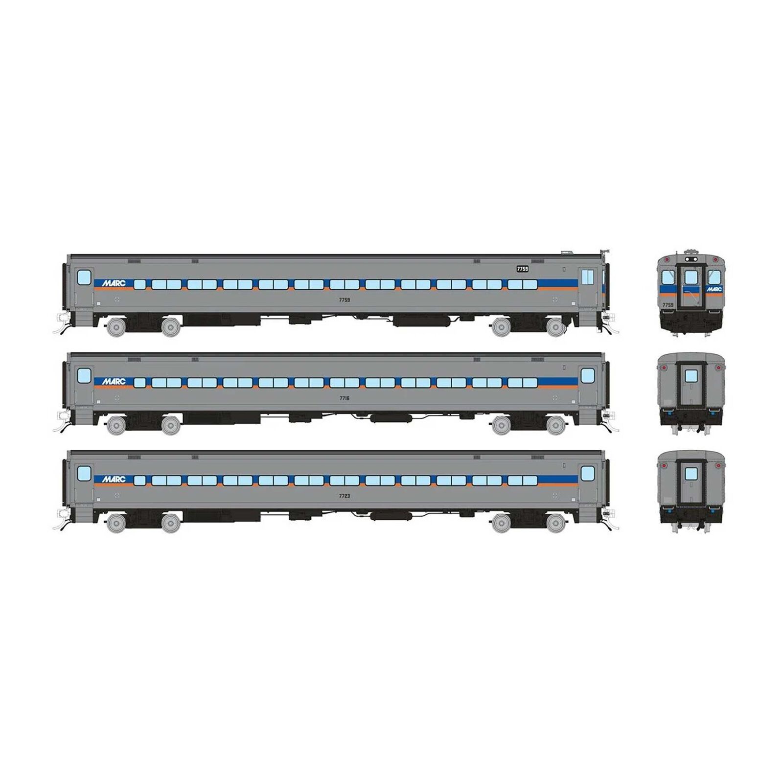 HO Comet Car: MARC: Set #1 (Cab: 7759 Coaches: 7716, 7723)