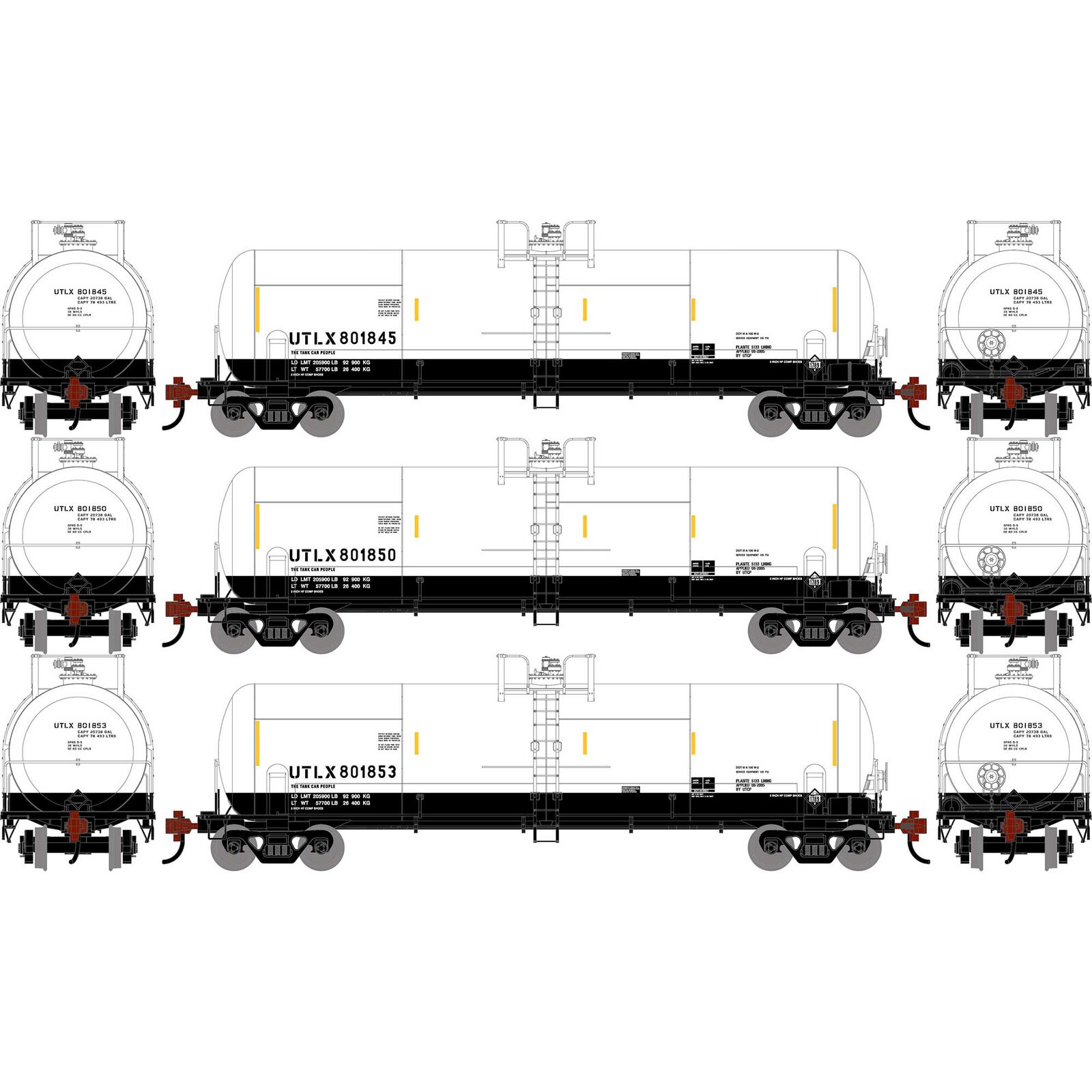 HO ATH RTC 20,900 Gallon Tank Car, UTLX 'White' #801845/801850/801853 (3)