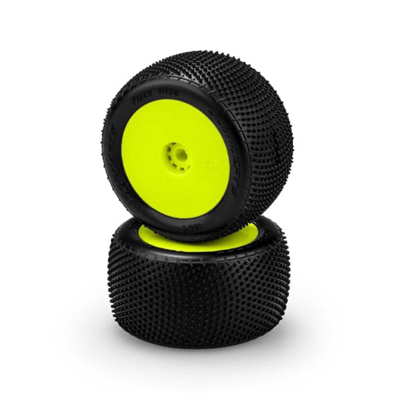 1/16 Fuzz Bite Pre-Mounted Rear Mini-T/ Mini-B Tires, Yellow Wheels, Pink Compound (2)