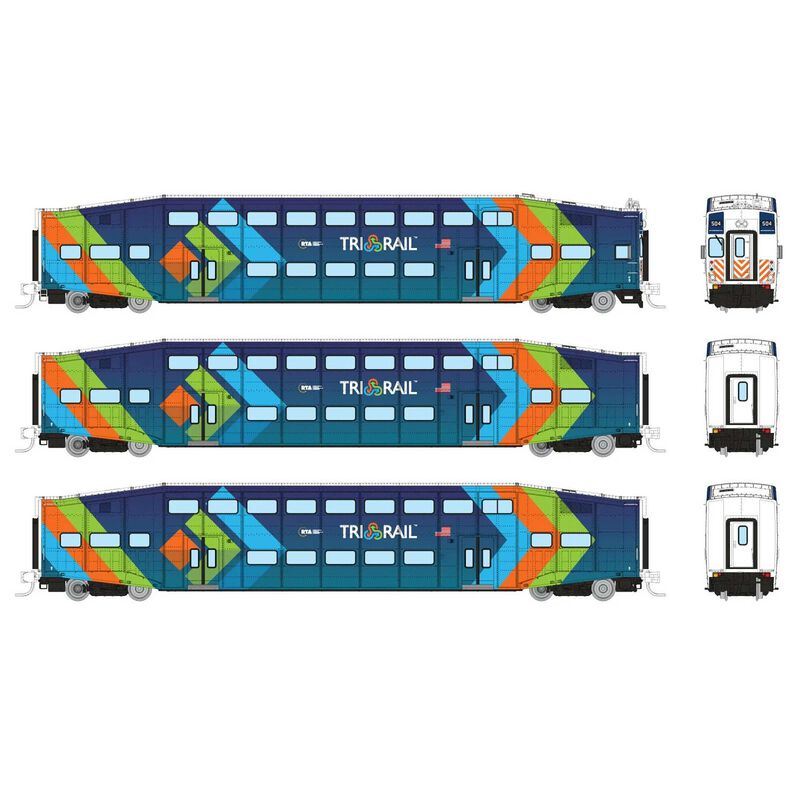N Bilevel Commuter Car: TriRail - Dark Blue Scheme: Set #1 (Cab: 501 Coaches: 1004 1009)
