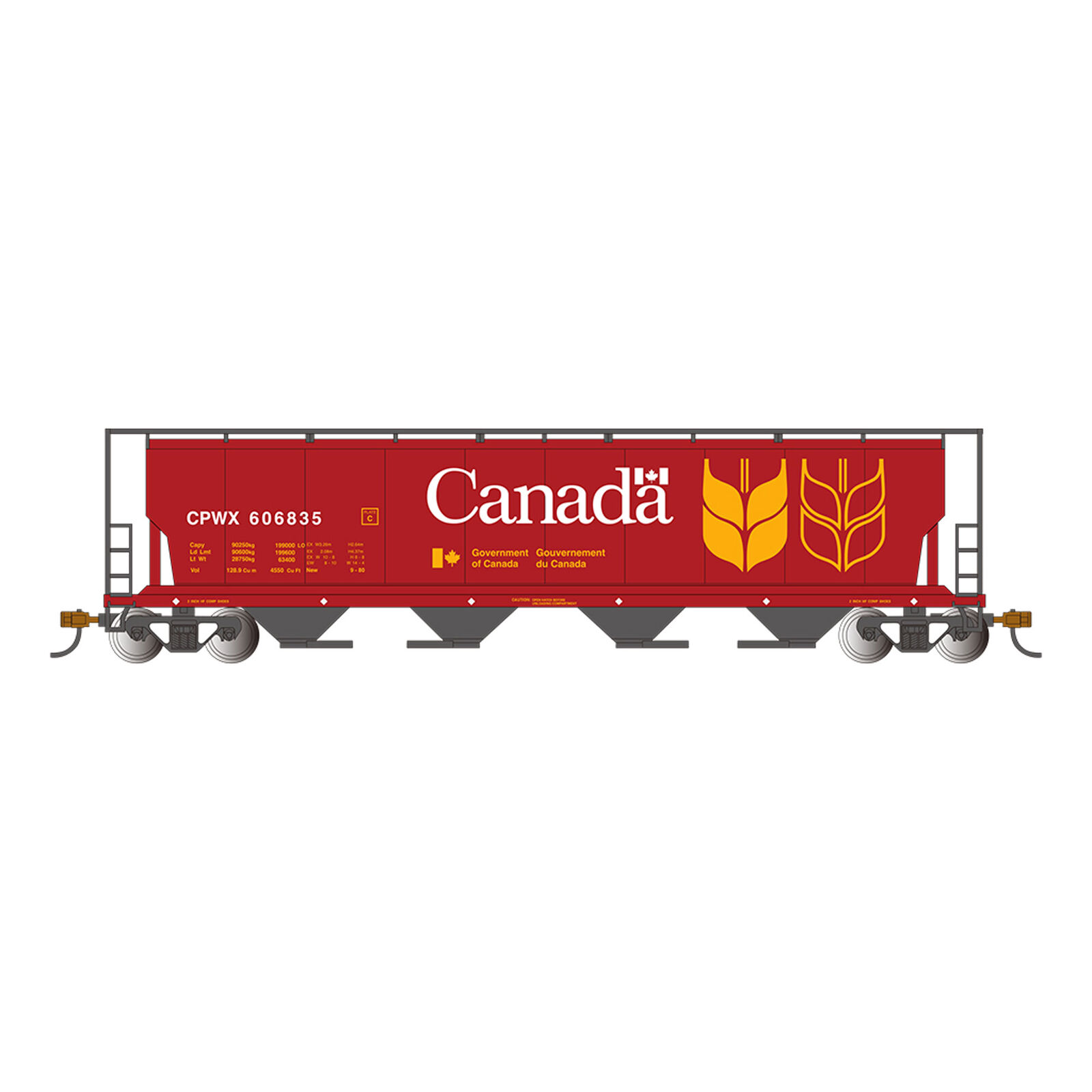 HO 4-Bay Cylindrical Hopper with FRED, Canada Grain Red