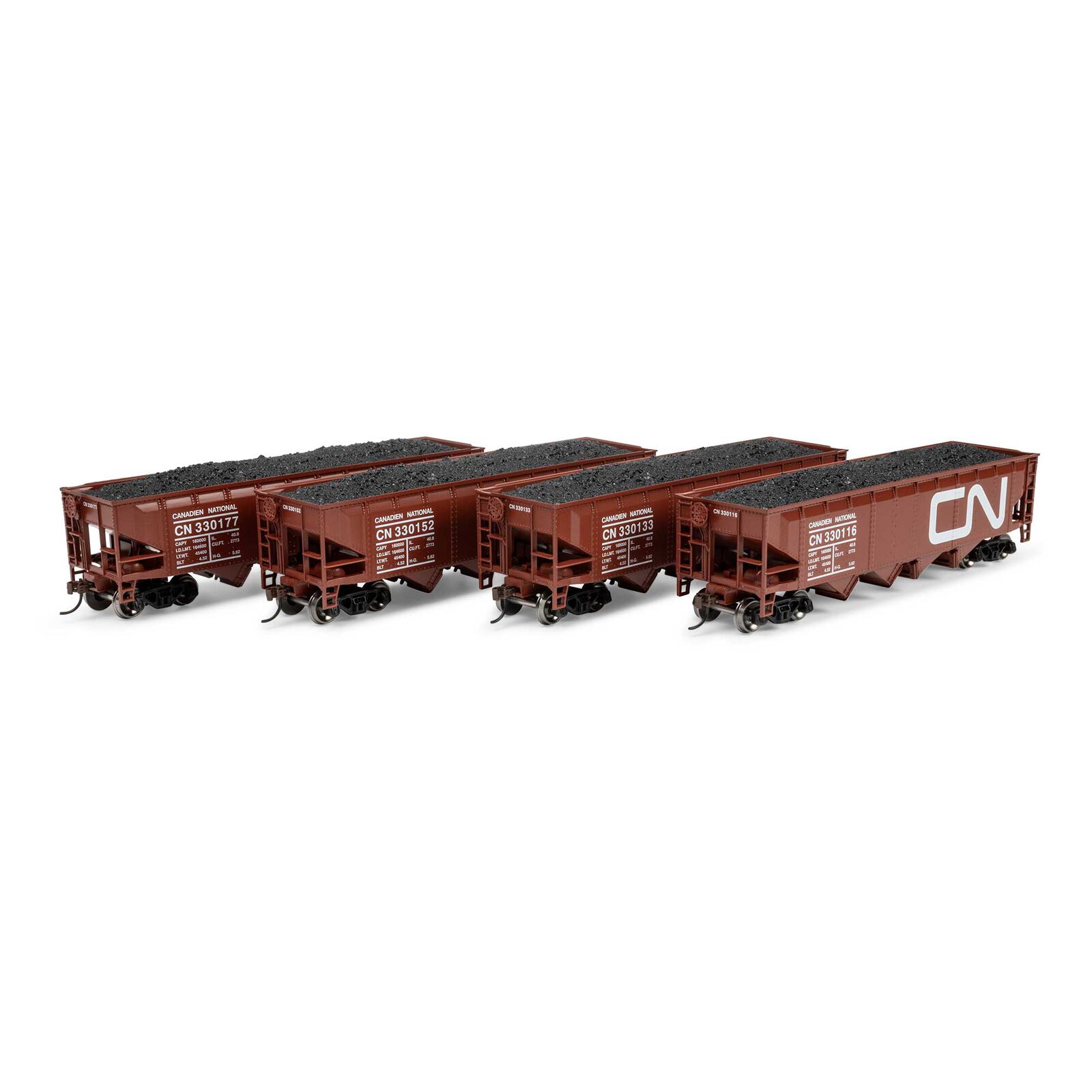 HO ATH 40' 4-Bay Offset Hopper with Load, CN #330116/330133/330152/330177 (4)