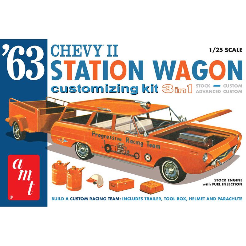 1/25 1963 Chevy II Station Wagon with Trailer Model Kit