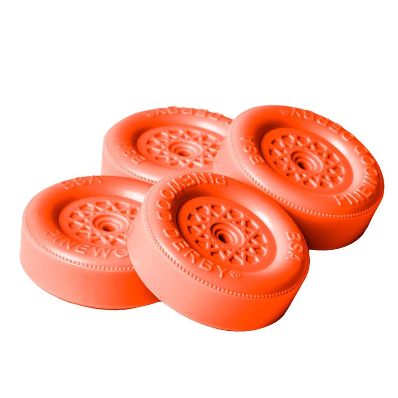 Boy Scouts of America Pinewood Derby Car Wheels & Axles, Fluorescent Orange