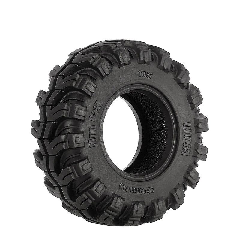 INJORA 1/24 Mud Paw Front/Rear 1.0" Rock Crawler Tires & Inserts (4)