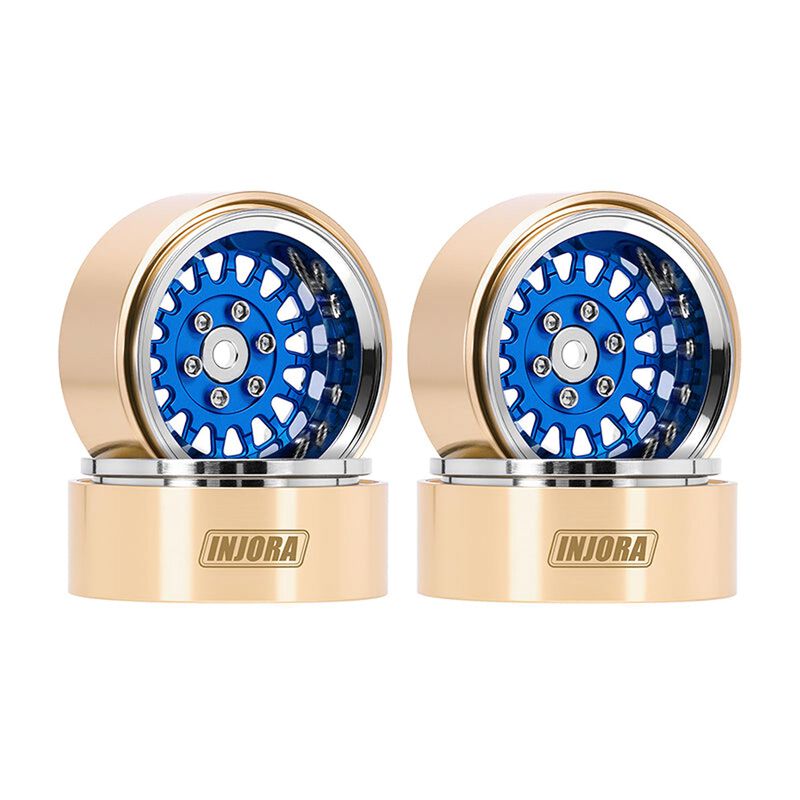 INJORA MW1316 1.3 Brass & Aluminum ModulWheel -4.05mm Offset Beadlock Rock Crawler Wheels, Blue (4)
