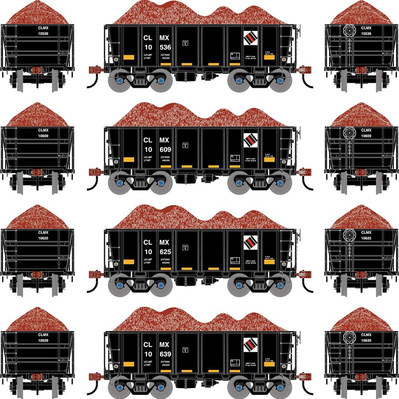 HO 26' PC&F Ore Car Tight-Bottom Low Side with Load, CLMX #10536/10609/103625/10639 (4)