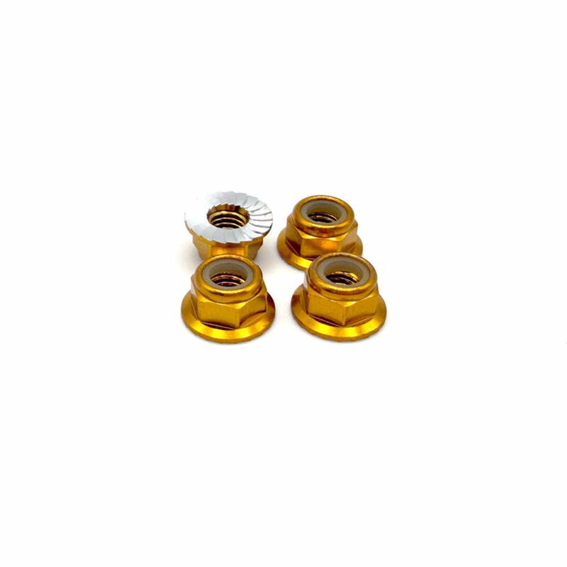 REEFS RC 5mm Aluminum Flanged & Serrated Lock Nuts, Gold (4)