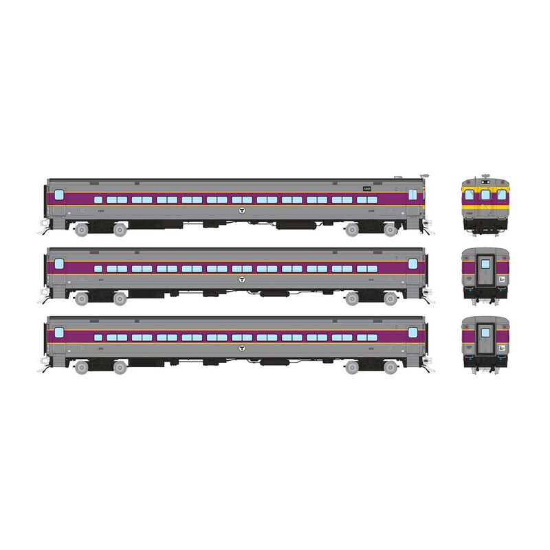 HO Comet Car: MBTA - As Delivered: Set #1 (Cab: 1300 Coaches: 310, 322)