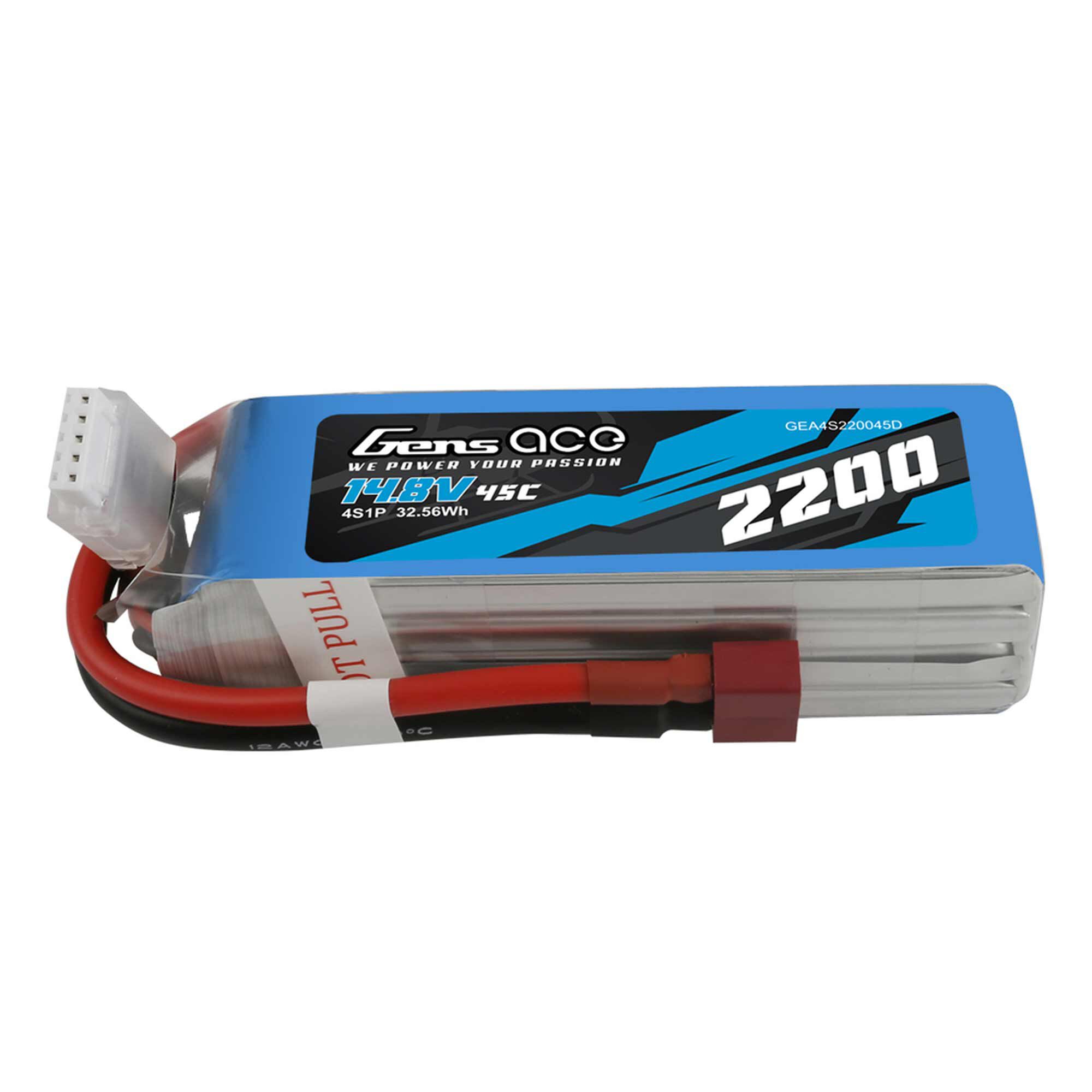 Gens ace 14.8V 2200mAh 4S 45C LiPo Battery: Deans | Tower Hobbies