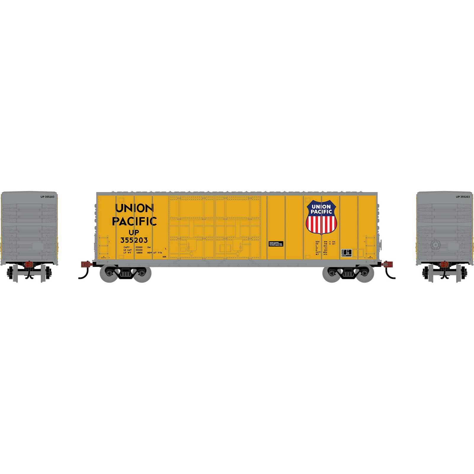 HO RND 50' High-Cube Smooth Side Box Car, UP #355203