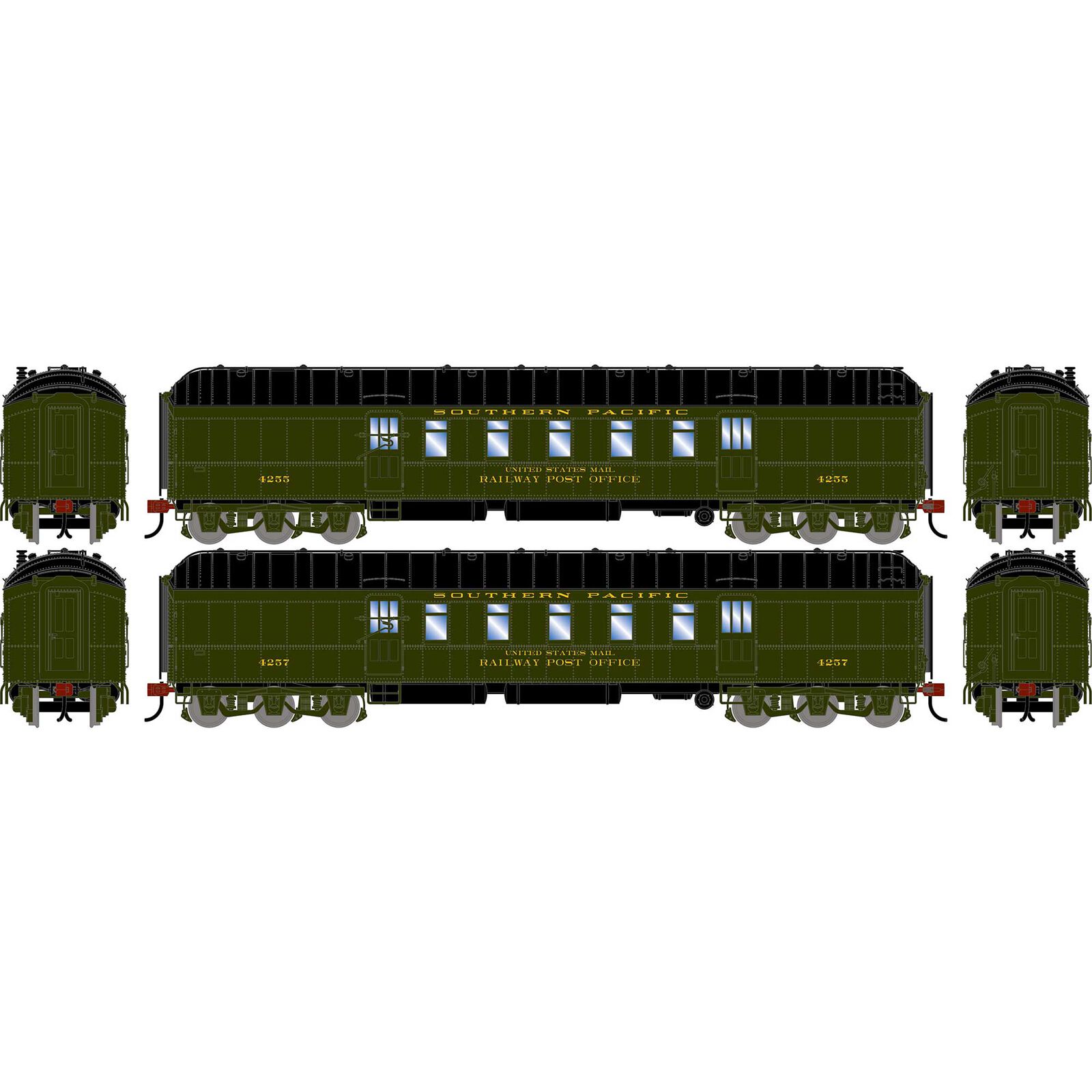 HO ATH 60' Pullman Common Standard Postal Car, SP #4255/4257 (2)