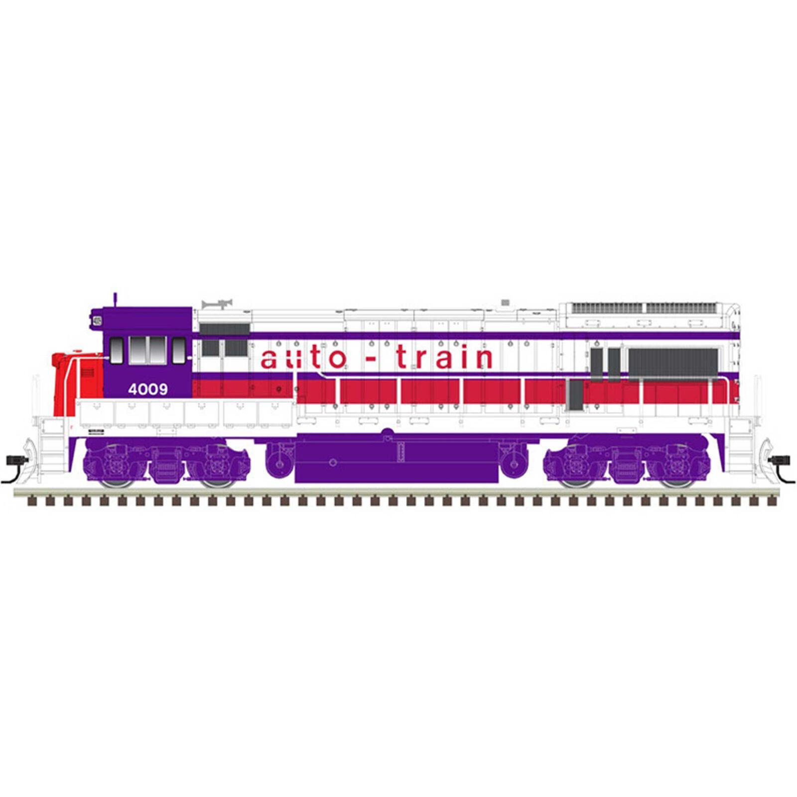 HO U33 36B Loco Auto Train 4009, White/Red/Purple