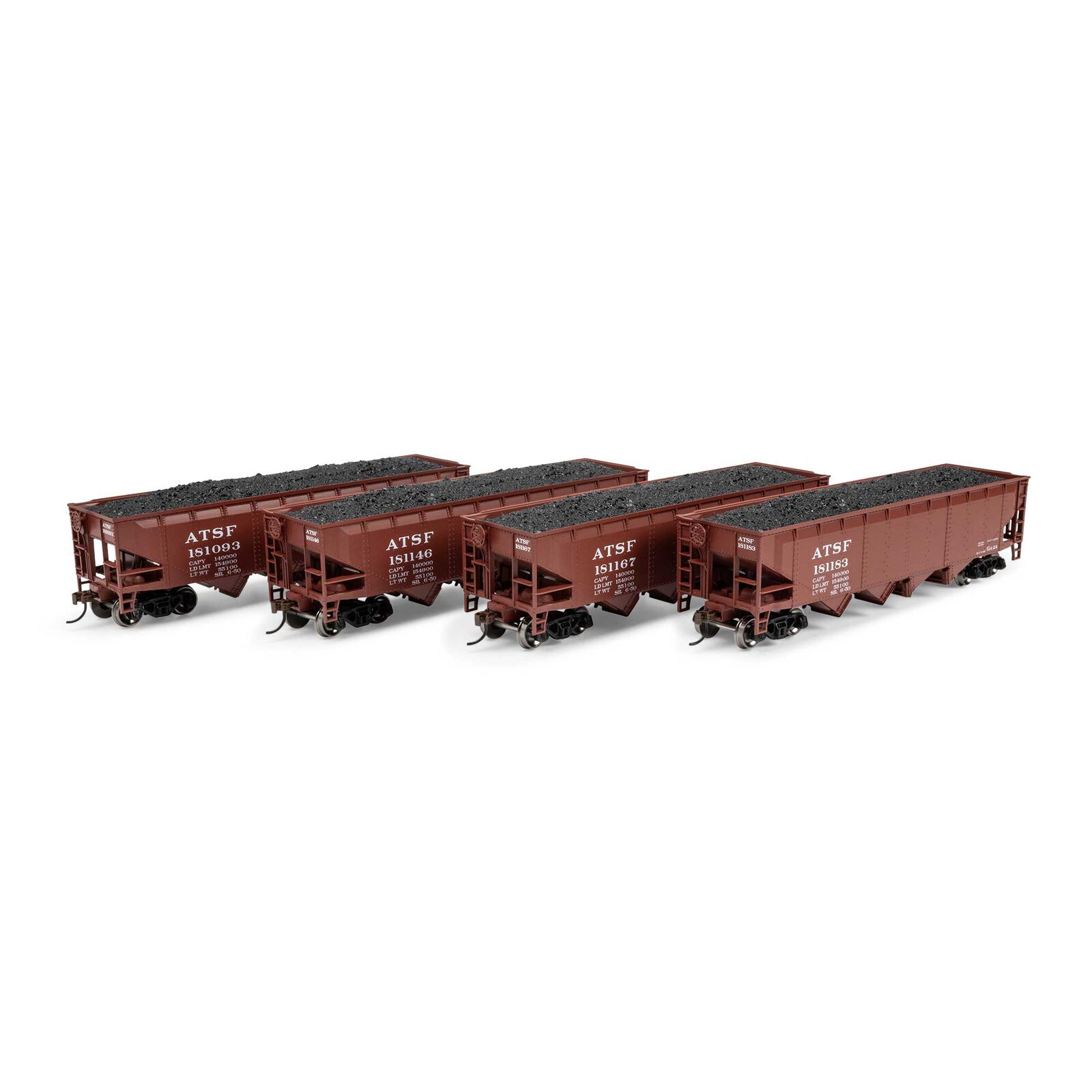 HO ATH 40' 4-Bay Offset Hopper with Load, ATSF #181093/181146/181167/181183 (4)