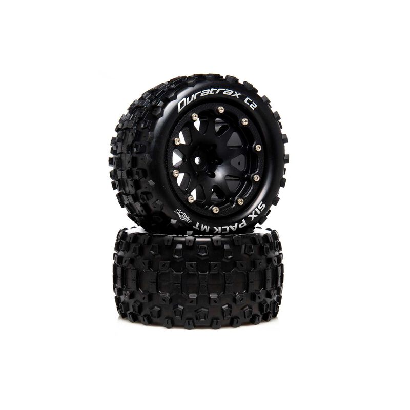 Six Pack MT Belted 2.8" 2WD Mounted Rear Tires, .5 Offset, Black (2)