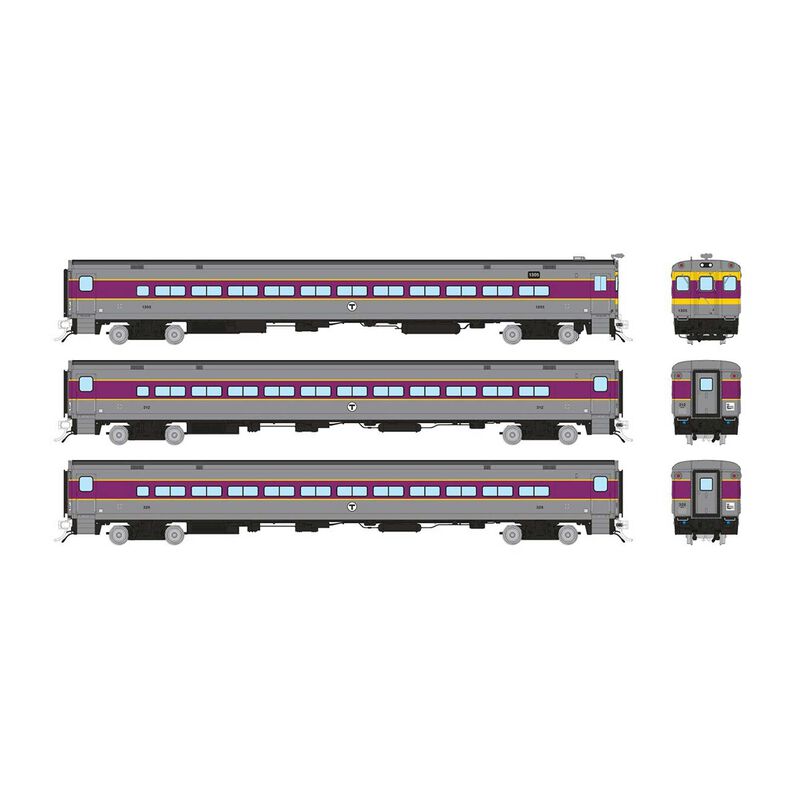 HO Comet Car: MBTA - As Delivered: Set #2 (Cab: 1305 Coaches: 312, 326)