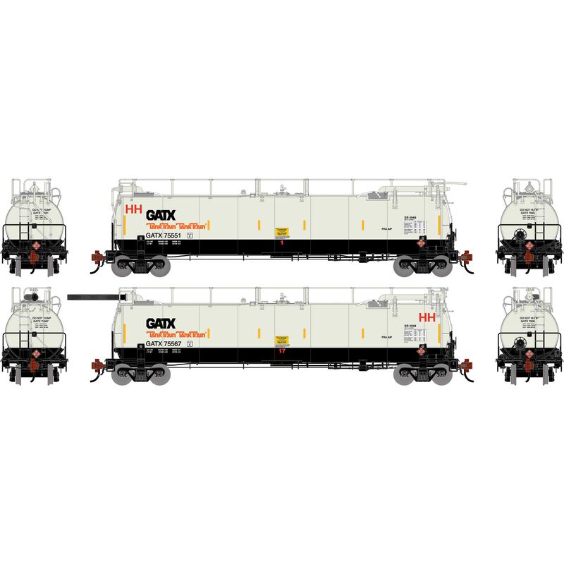 HO TankTrain A/B, GATX White/Black #75551/75567 (2)