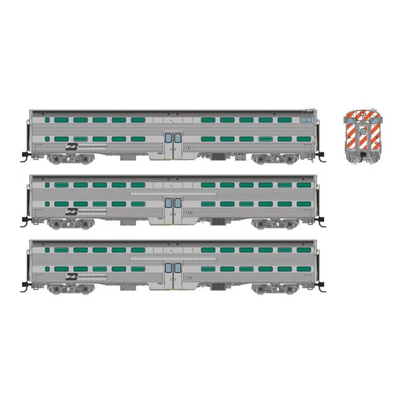 N Gallery Commuter Car: Burlington Northern: Set #1 (Cab: 791 Coaches: 728 746)