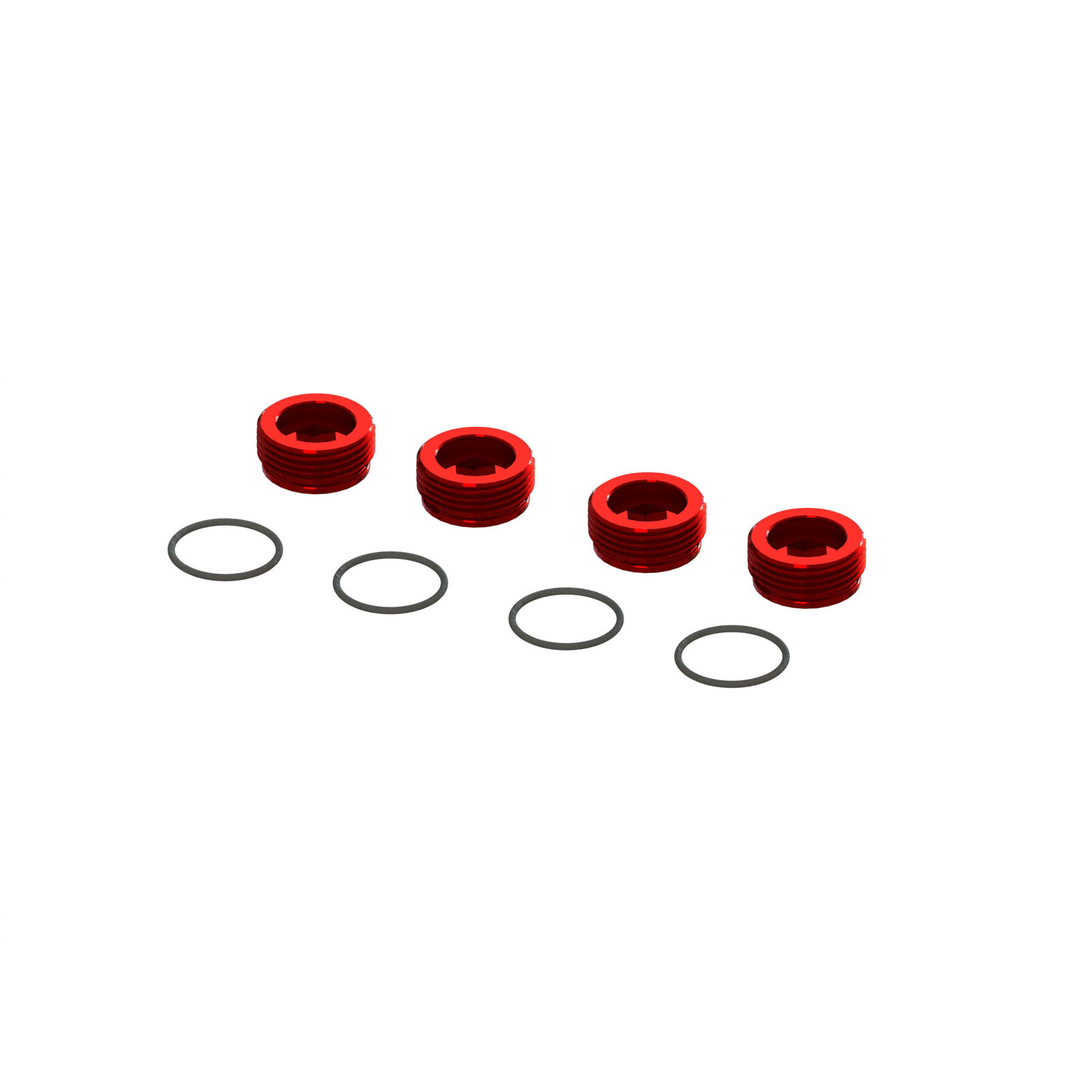 Aluminum Front Hub Nut Red (4) with O-Rings