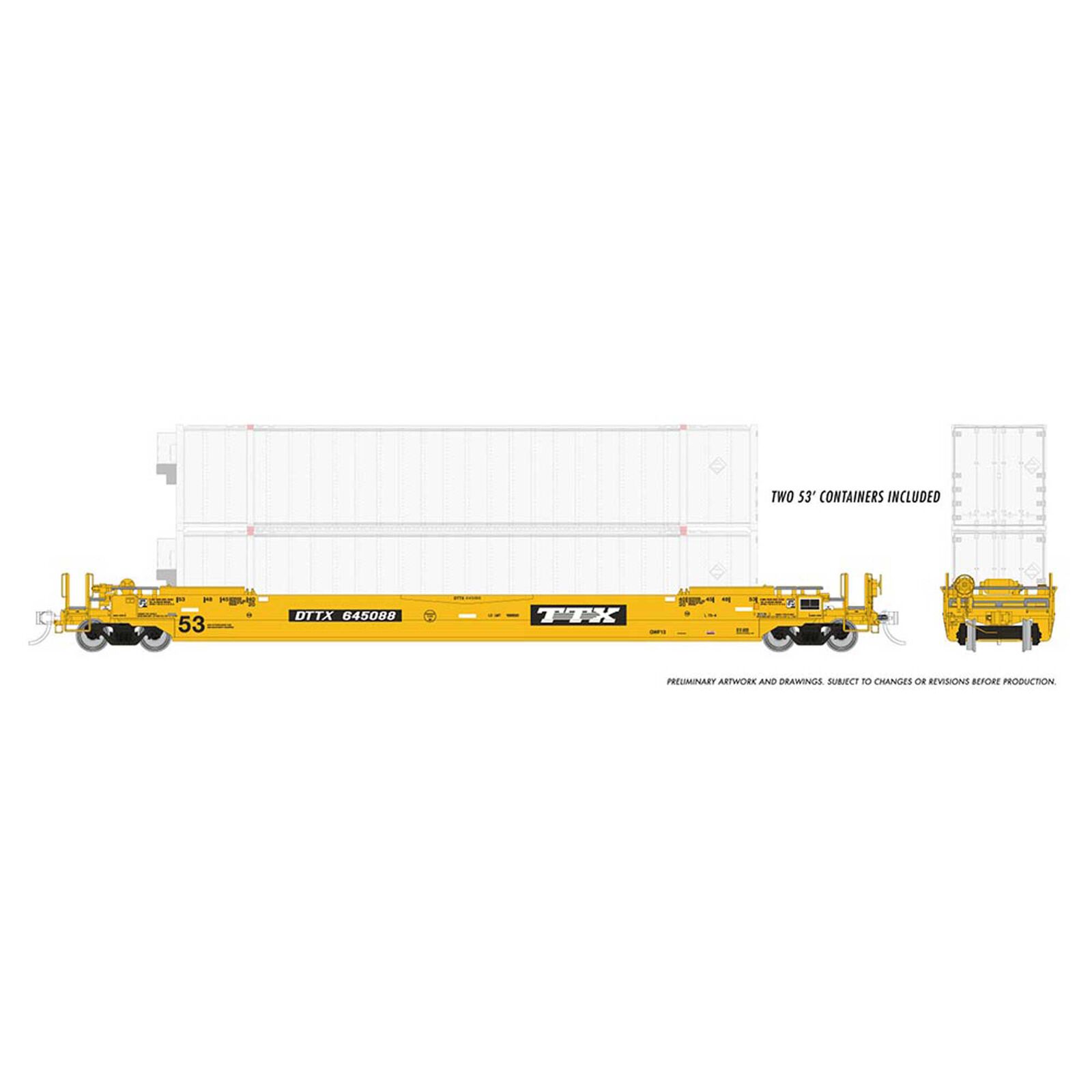 HO 53 Husky Stack Well Car with 2 Containers, TTX (3)