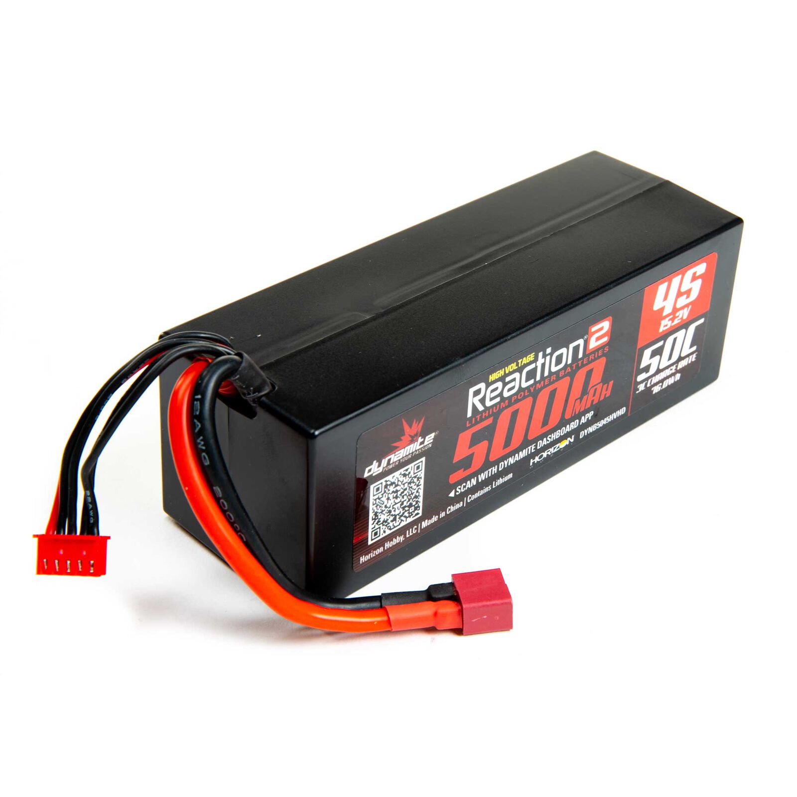 15.2V 5000mAh 4S 50C Reaction 2.0 Hardcase LiHV Battery: Deans