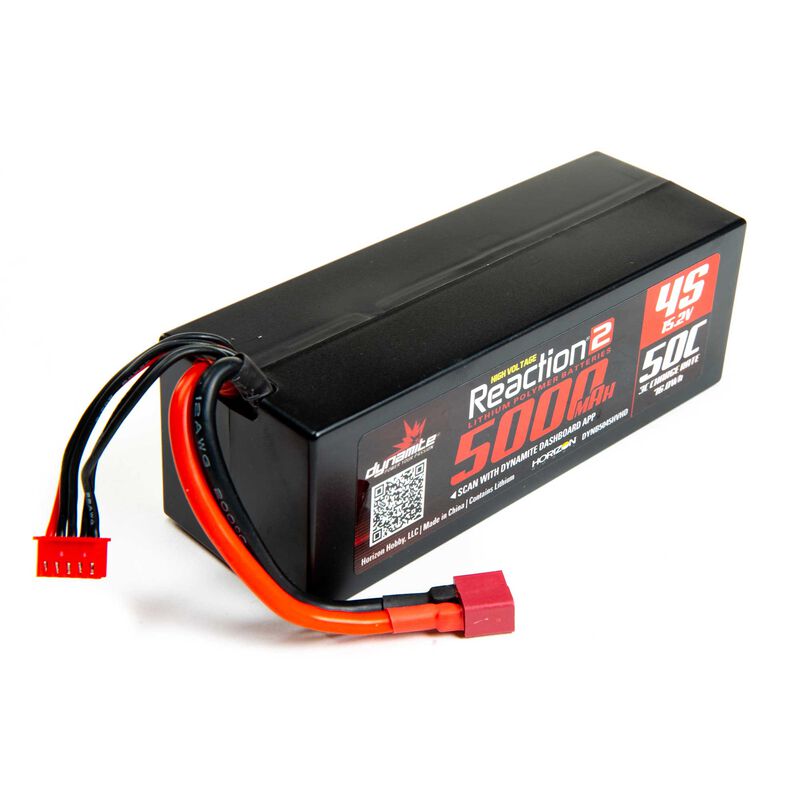 15.2V 5000mAh 4S 50C Reaction 2.0 Hardcase LiHV Battery: Deans