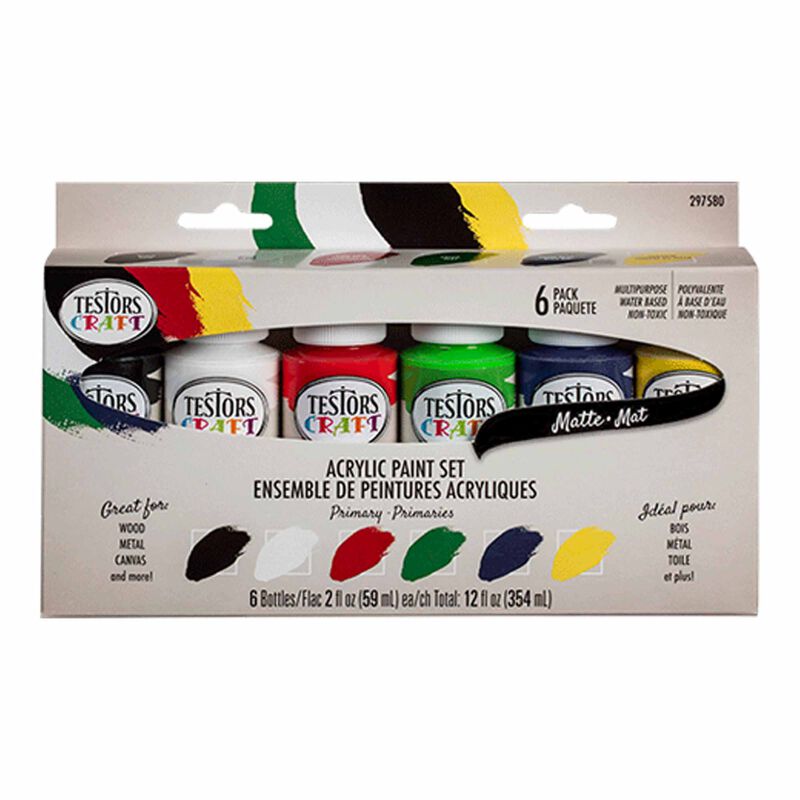 6 PIece Acrylic Craft Paint Set, 2 oz, Primary Matte