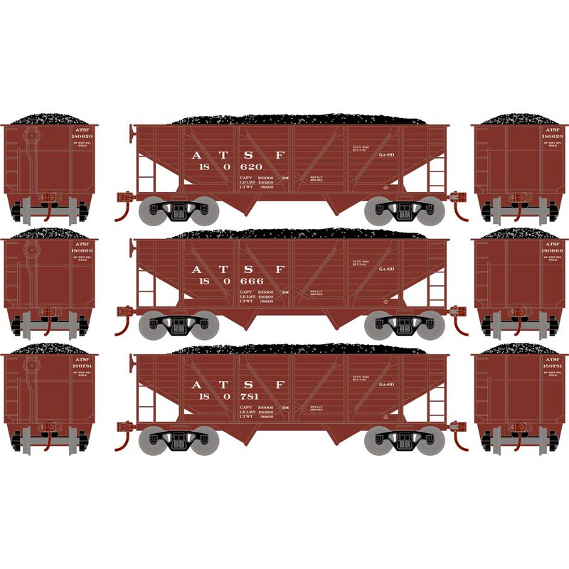 HO 34' 2-Bay Composite Coal Hopper with Load, ATSF(3)