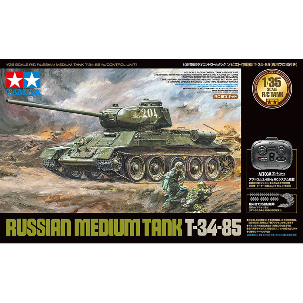 タミヤ 1/35 ソビエト T-34-85 中戦車 RUSSIAN MEDIUM TANK (4chユニット付) Tamiya 1⁄35 Model Kit Soviet Army T34 ⁄ 85 Medium Tank from Japan
