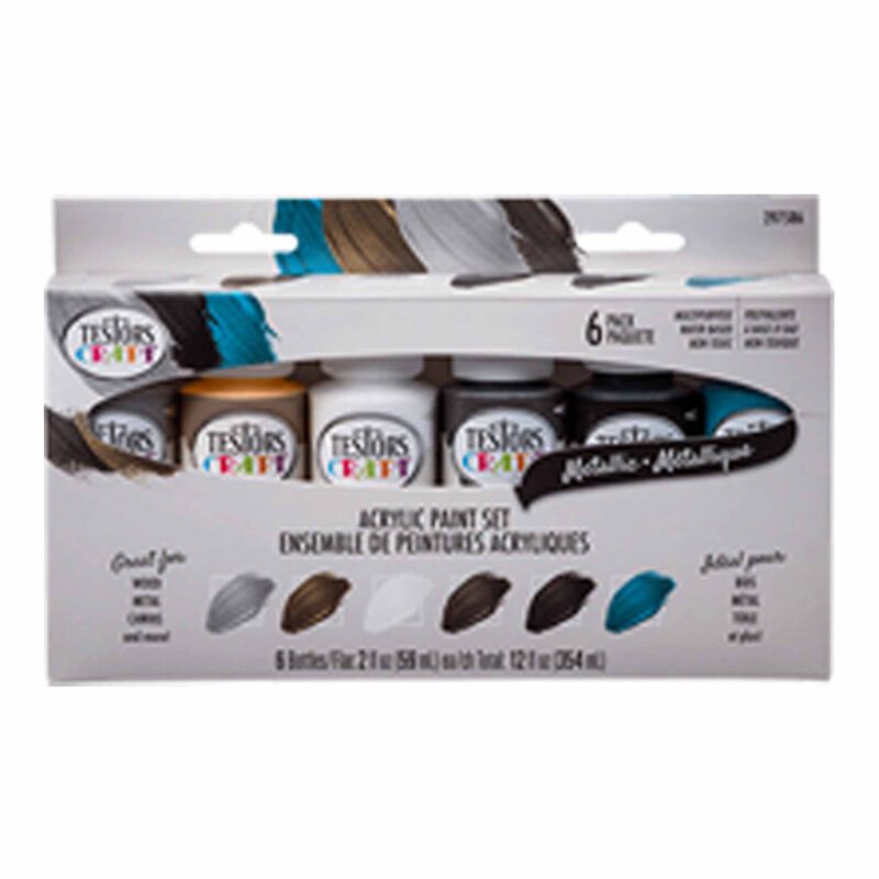 6 PIece Acrylic Craft Paint Set, 2 oz, Metallics