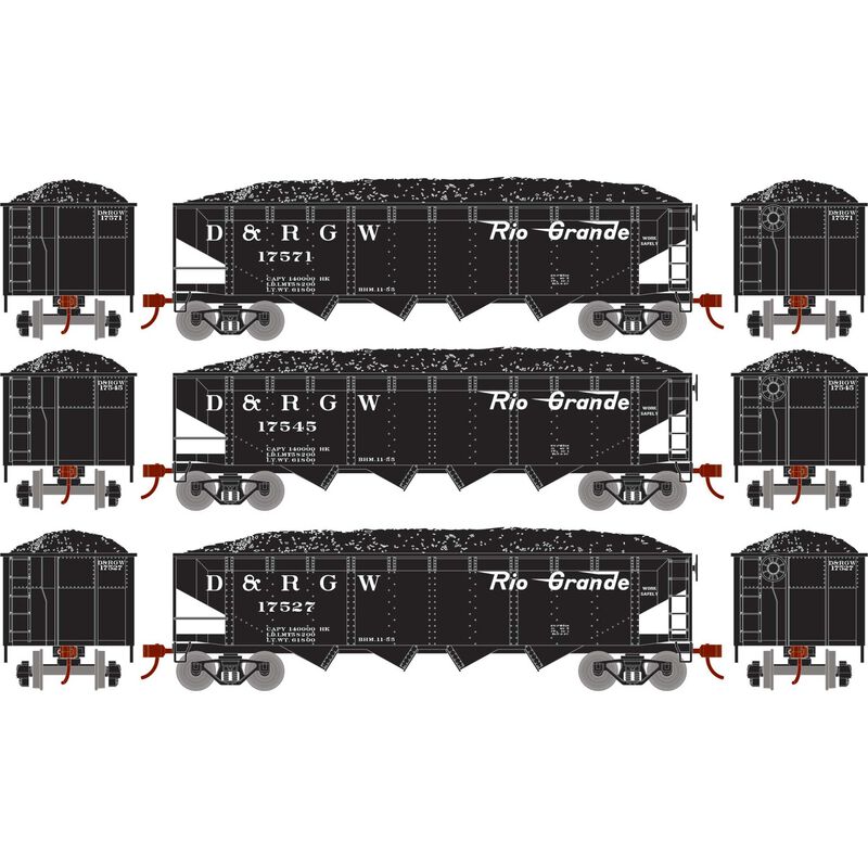 HO 40' 4-Bay Offset Hopper with Load, D&RGW (3)