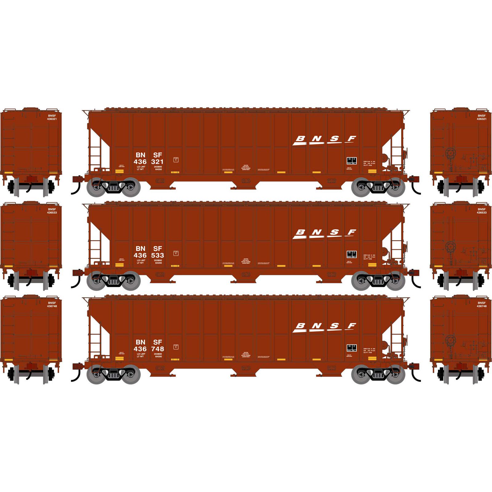 HO ATH FMC 4700 Covered Hopper, BNSF #436321/436533/436748 (3)