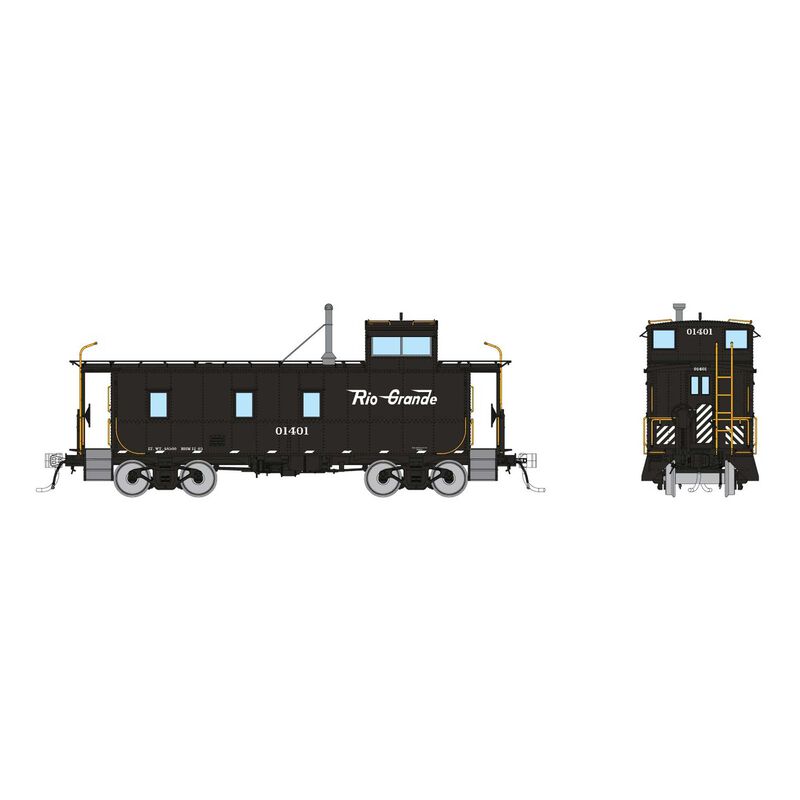 HO D&RGW End Cupola Steel Caboose w/ Early Mods: Black Scheme: #01406