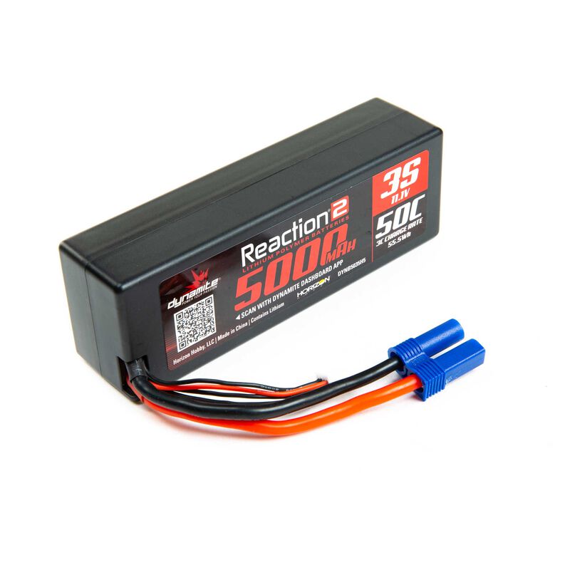 11.1V 5000mAh 3S 50C Reaction 2.0 Hardcase LiPo Battery: EC5