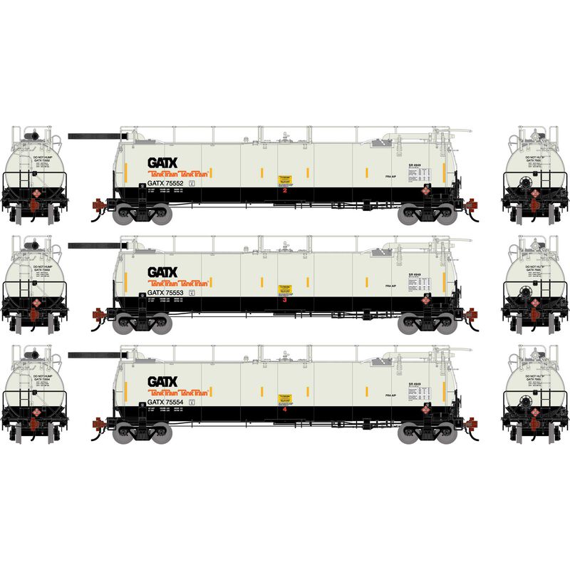 HO TankTrain Intermediate, GATX White/Black #75552/75553/75554 (3)