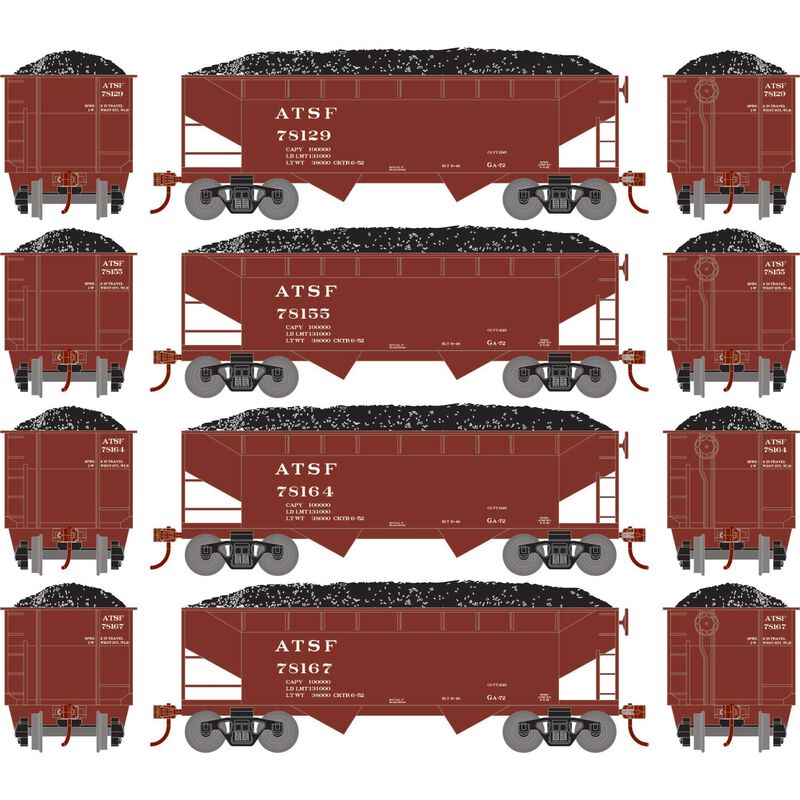 HO 34' 2-Bay Offset Hopper with Coal Load, ATSF #78129 / 78155 / 78164 / 78167 (4)