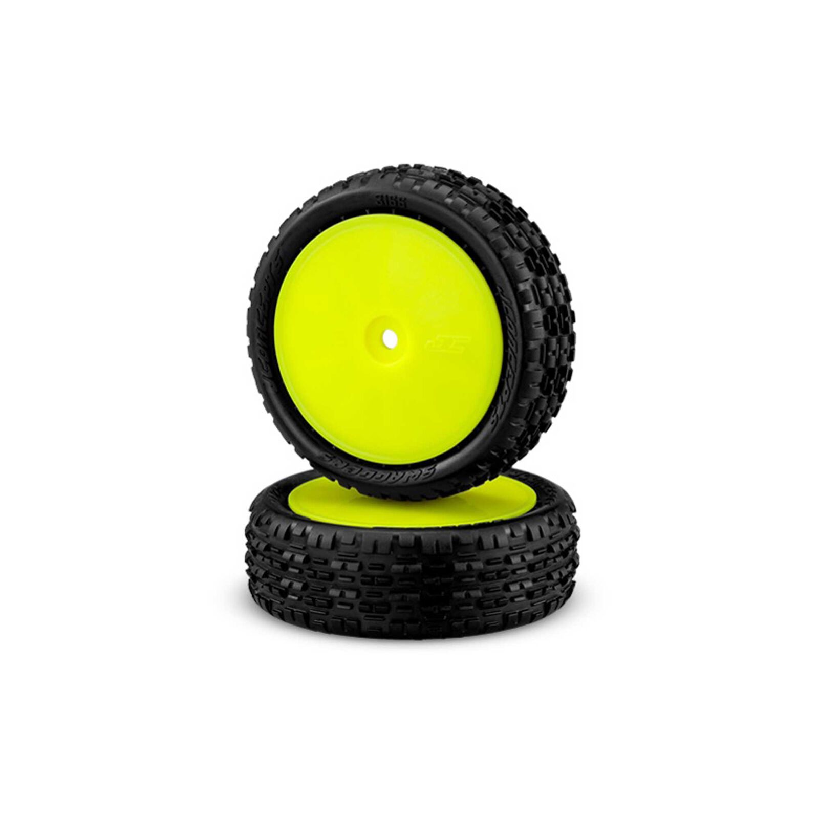 1/10 Swaggers 2.2” Pre-Mounted Front 4x4 Buggy Tires, Yellow Wheels, Pink Compound (2)